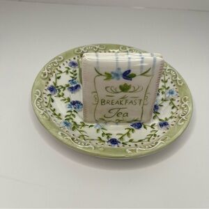 VTG Breakfast Tea Bag Rest Plate Lady Jayne Ltd Rose Pattern Ceramic 2003 Mint.